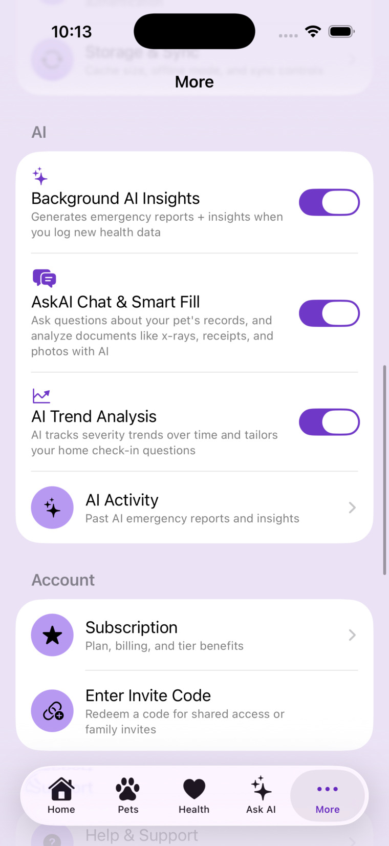 Every AI feature with its own opt-in switch in Settings